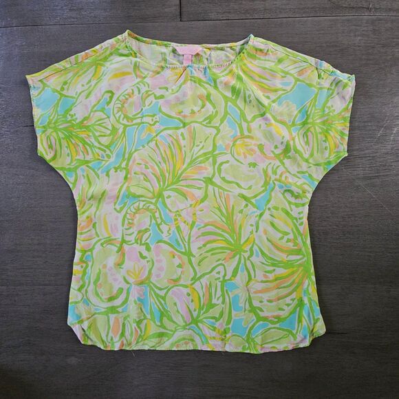 Lilly Pulitzer Guava Elephant Ear Silk Top Size XS Preppy Summer Resort Cruise - Picture 1 of 7